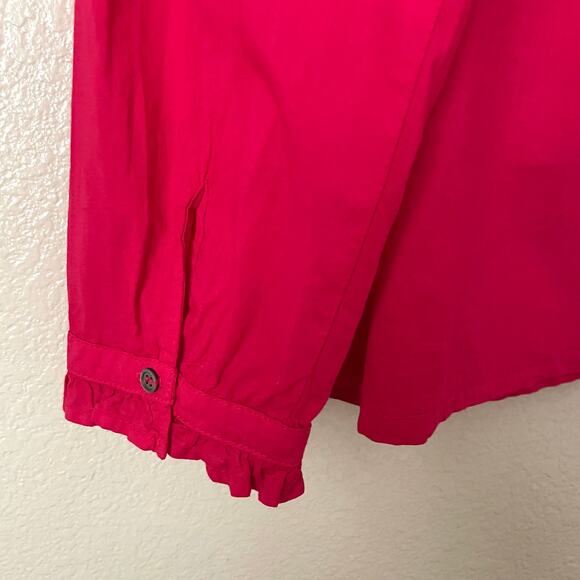Xirena Top Womens Medium Red Rosette Emery Button Up Long Sleeve Poplin Cotton - Picture 7 of 13